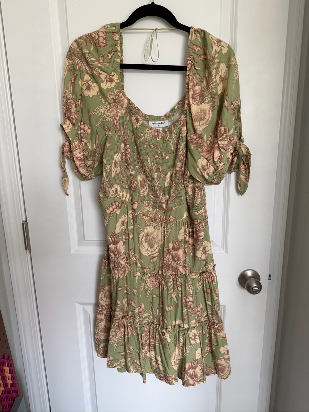Floral Smocked Midi Dress in Sage Green